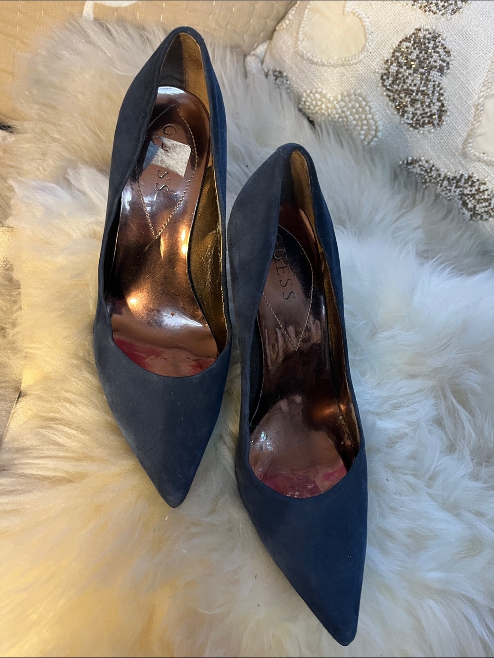 Guess Navy Pointed-Toe Suede Pumps